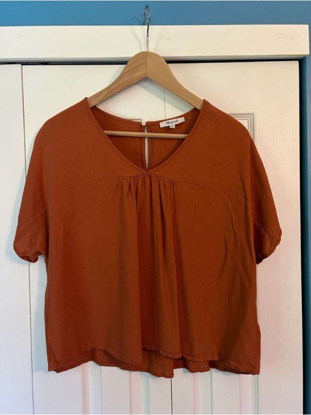 Madewell Rust Short Sleeve V-Neck Blouse